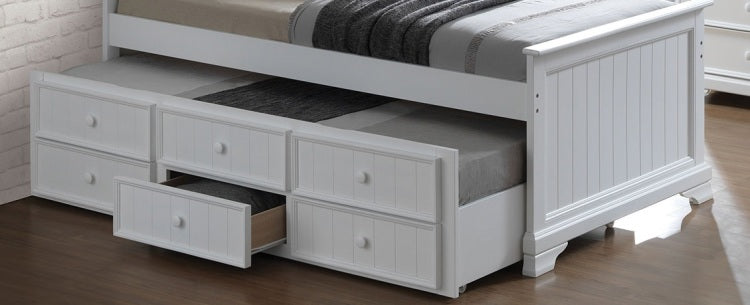Transitional Style Capital Twin Bum Bed White Finish Headboard And Footboard Panel Trundle With 3 Storage Drawers Mortise & Tenon Joint