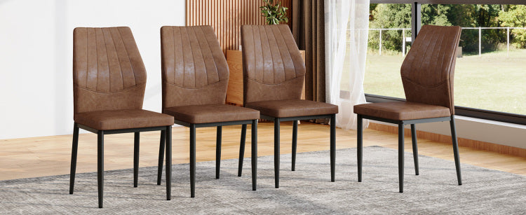 Set Of 4 Brown And Black Dining Chairs With Shell Pattern, 37 Inches High: Ergonomic Tech Fabric Backrest, Combines Comfort And Style