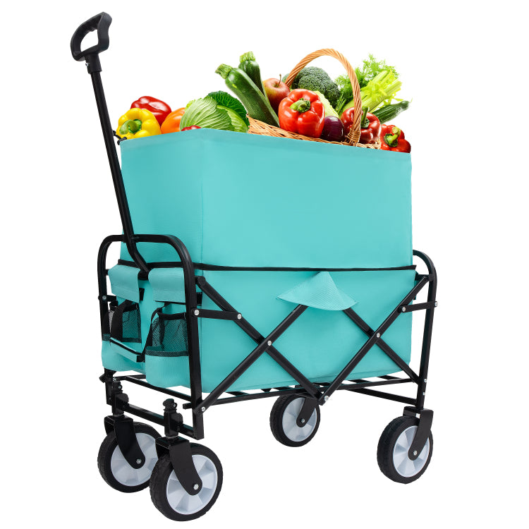 Minimeetall Multi Use Bag,Collapsible Foldable Wagon Cart Beach Wagon Heavy Duty Utility Cart Utility Wagon Grocery Cart For For Camping 3Pcs Plastic Liner Bag Cover , Blue