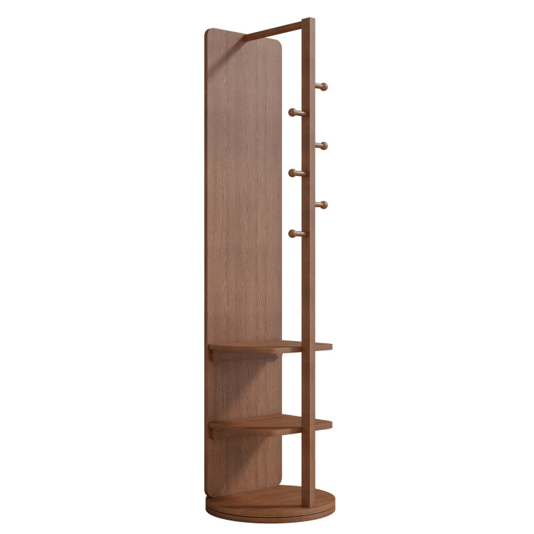 360 Rotating 66"X17.8" Multifunctional Full Length Mirror With Hook Storage Rack Coat Rack With Mirror Solid Wood Floor Mirror Bedroom Living Room Cloakroom Space Saving Walnut