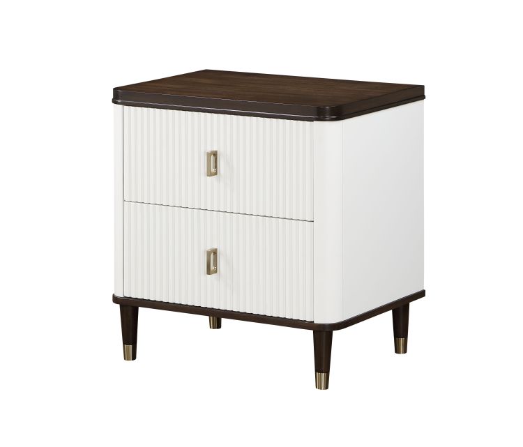 White And Brown 2 Drawer Nightstand With Usb Port