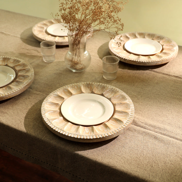Handcrafted 13" Wood White Charger Plate Wooden Dinning Placemat Artisan Wood Tableware