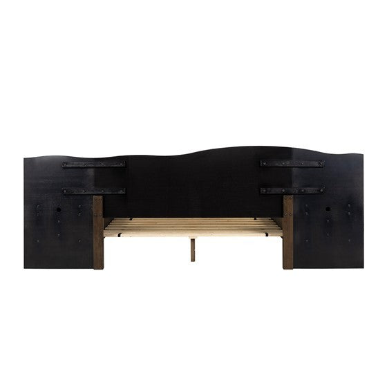Platform Bed Frame With Live Edge Headboard And Built In Nightstands Drawers