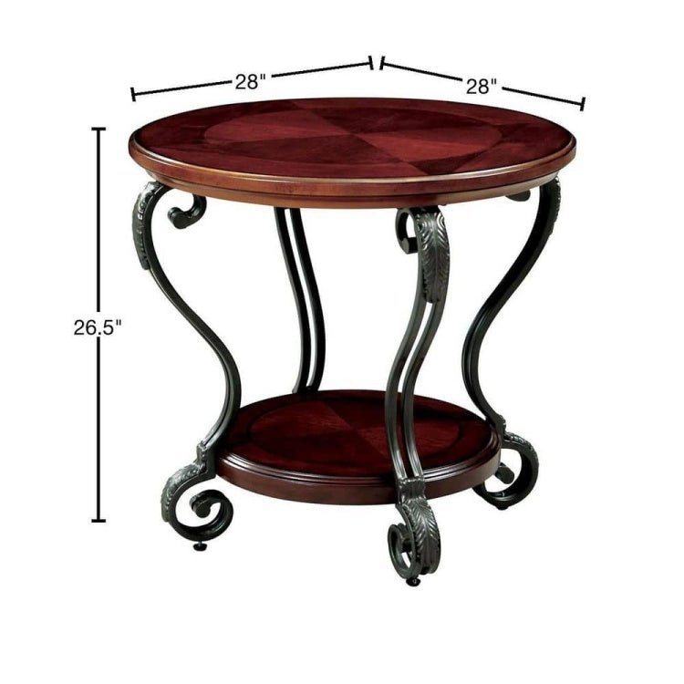 Traditional Style Brown Cherry 1Pc End Table Open Bottom Shelf Ornate Design Living Room Furniture