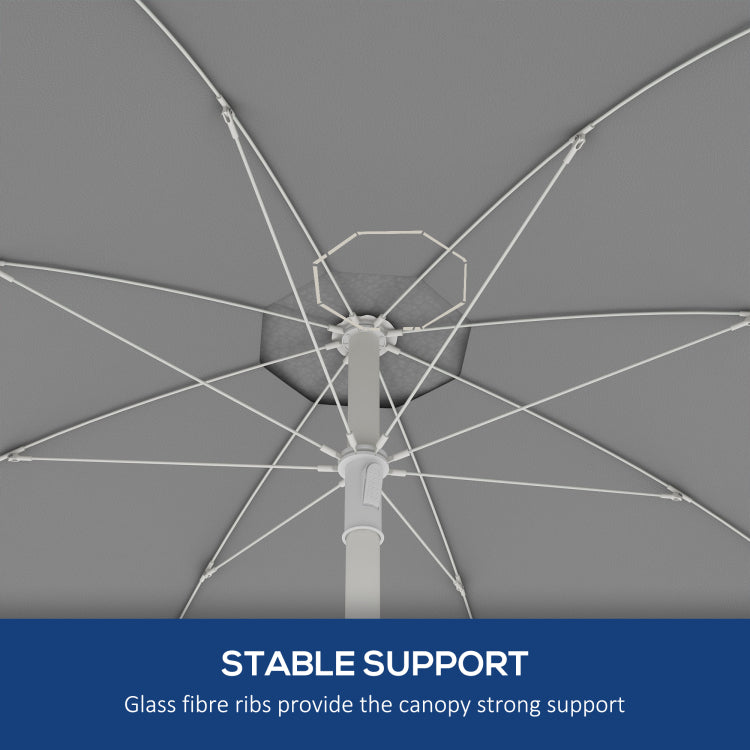 Outsunny 5.7' Portable Beach Umbrella With Tilt, Adjustable Height, 2 Cup Holders & Hooks, Uv 40 Ruffled Outdoor Umbrella With Vented Canopy, Blue White Stripe