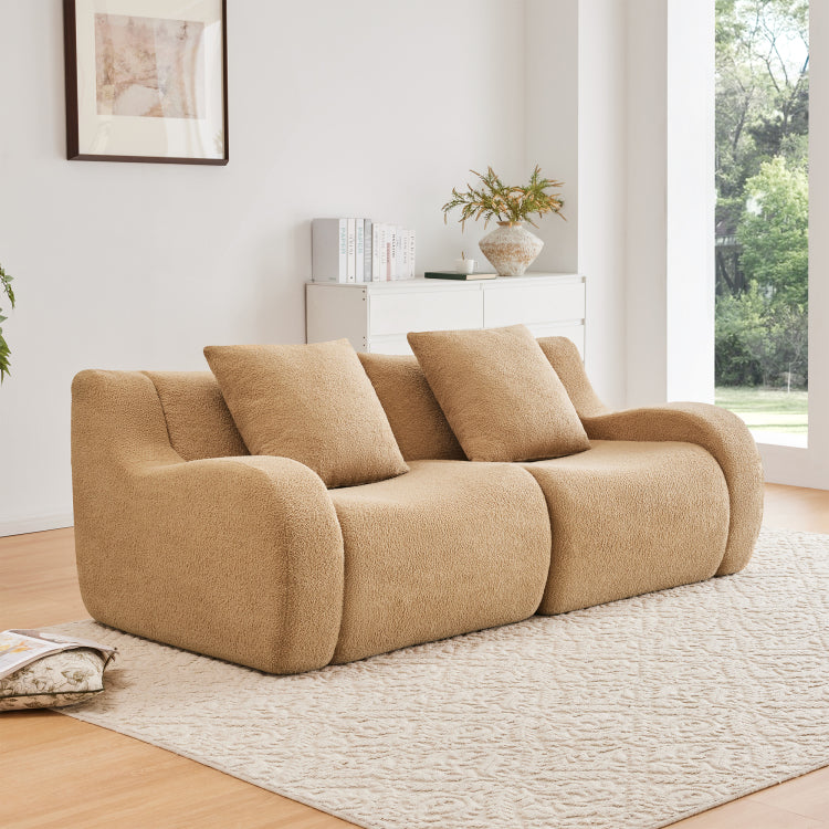 Soft Teddy Fabric Boneless Sofa,No Assembly Required Streamlined Design,Anti Slip Design 32D High Density Sponge Fits Living Rooms Bedrooms,Camel