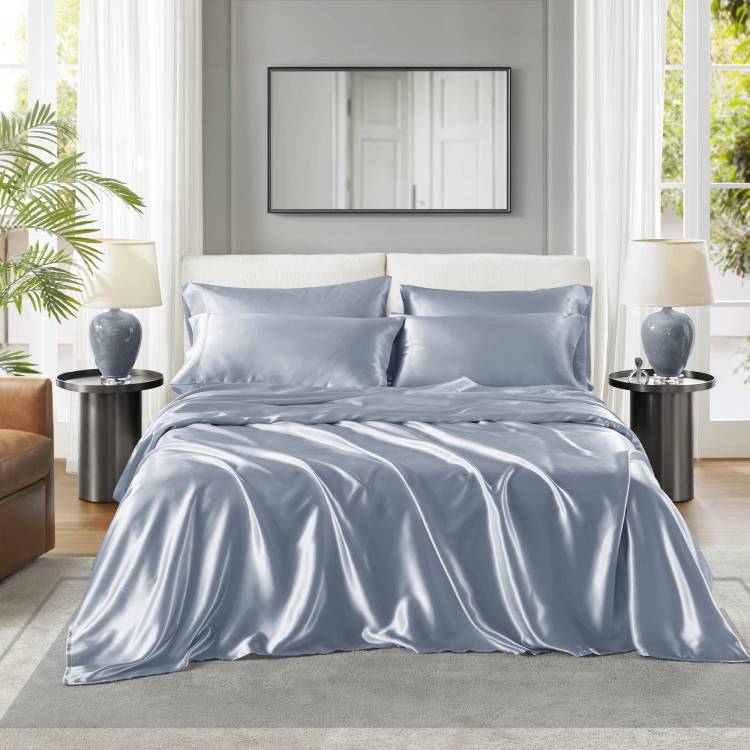 6 Pcs Queen Luxury Sheet Set Blue