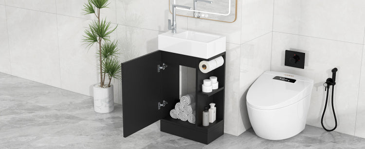 18.6" Bathroom Vanity With Sink, Bathroom Vanity Cabinet With Two Tier Shelf, Left Or Right Orientation, Black Wf308491 Color