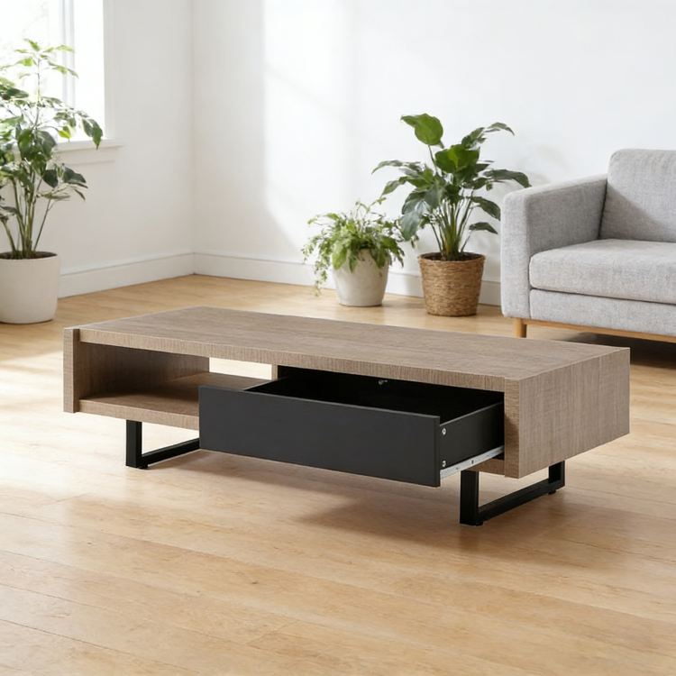 Mid Century Modern Ash Living Room Coffee Table,Tan