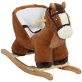 Qaba Baby Rocking Horse, Plush Animal Rocker With Sound, Wooden Base, & Safety Belt For Ages 18 36 Months, Brown