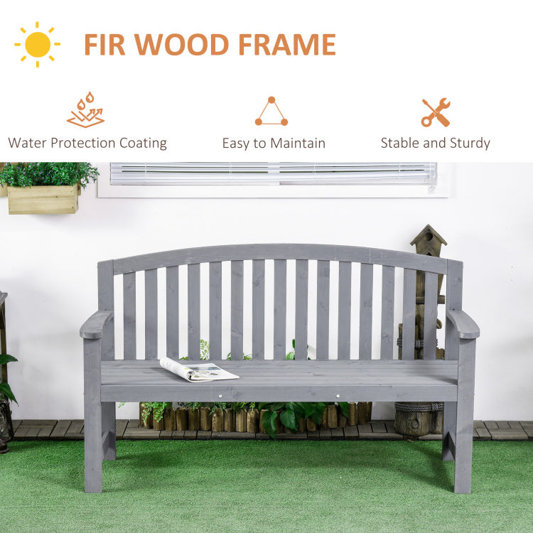 Outsunny 56" Outdoor Wood Bench, 2 Seater Garden Bench With Backrest And Armrest, Patio Bench For Patio, Porch, Poolside, Balcony, Gray
