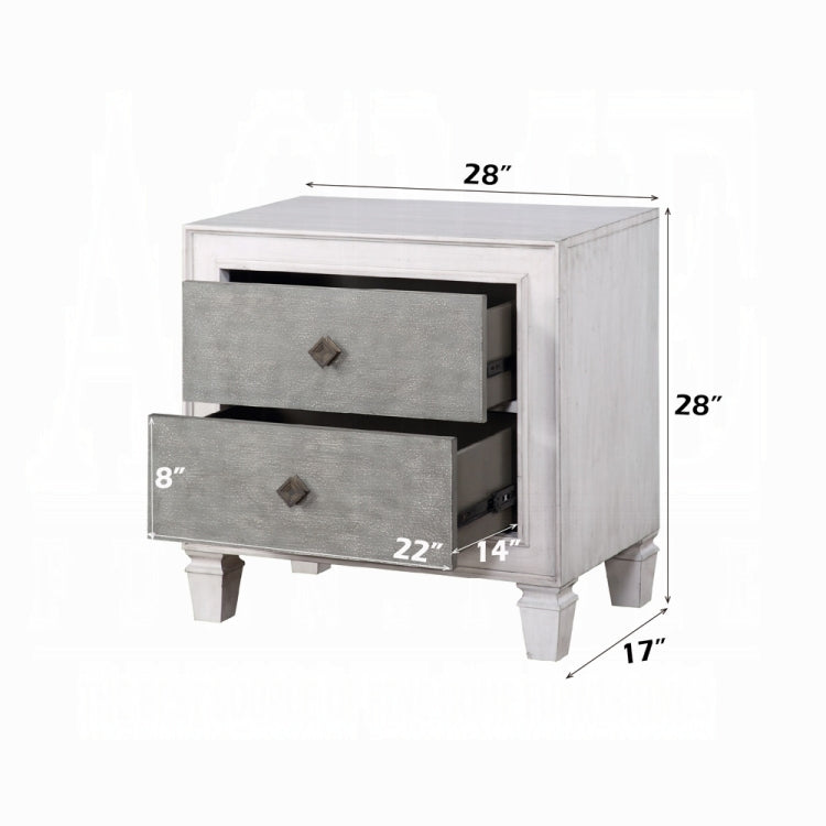 Modern Rustic White And Gray Finish 2 Drawers Nightstand Wooden Bedroom Furniture 1Pc Farmhouse Style