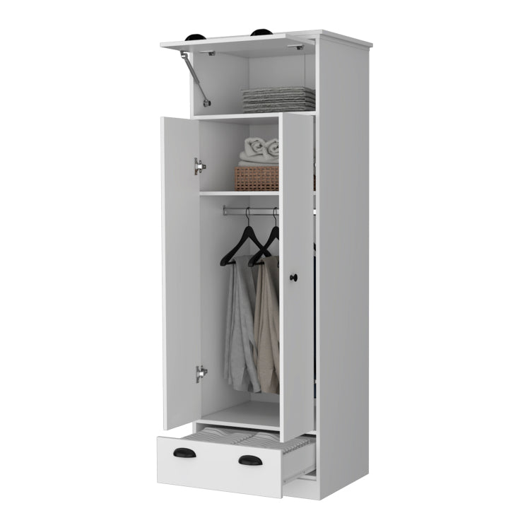 Linch Armoire With Hinged Drawer, Double Door Cabinet And 1 Drawer