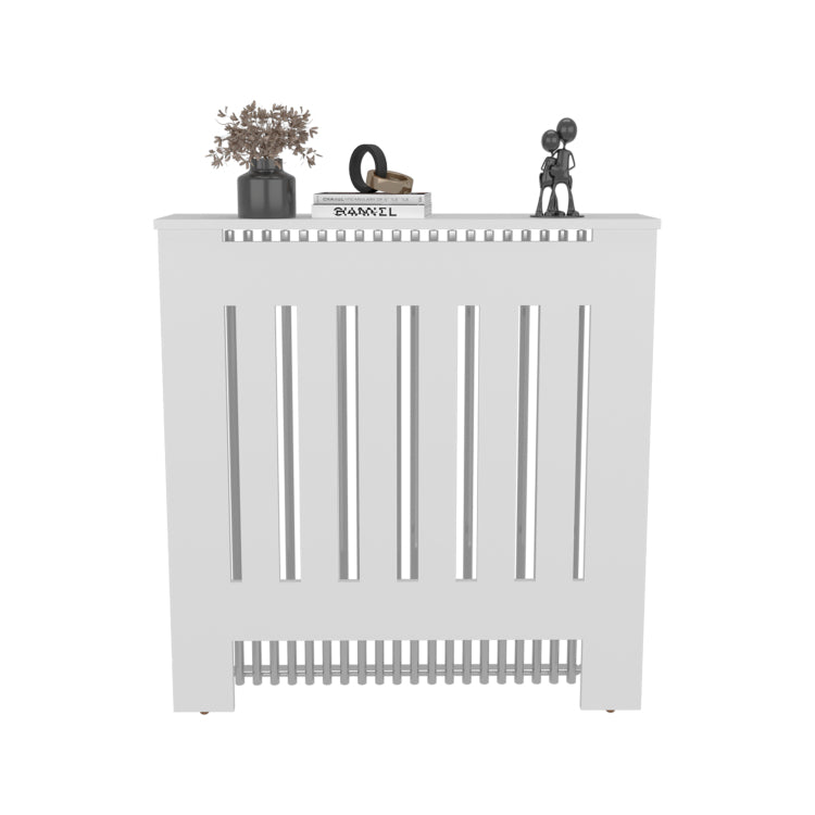 Radiator Cover Cabinet With Slatted Panel, Modern Home Furniture For Heating Units, Ventilated Decorative Enclosure, White