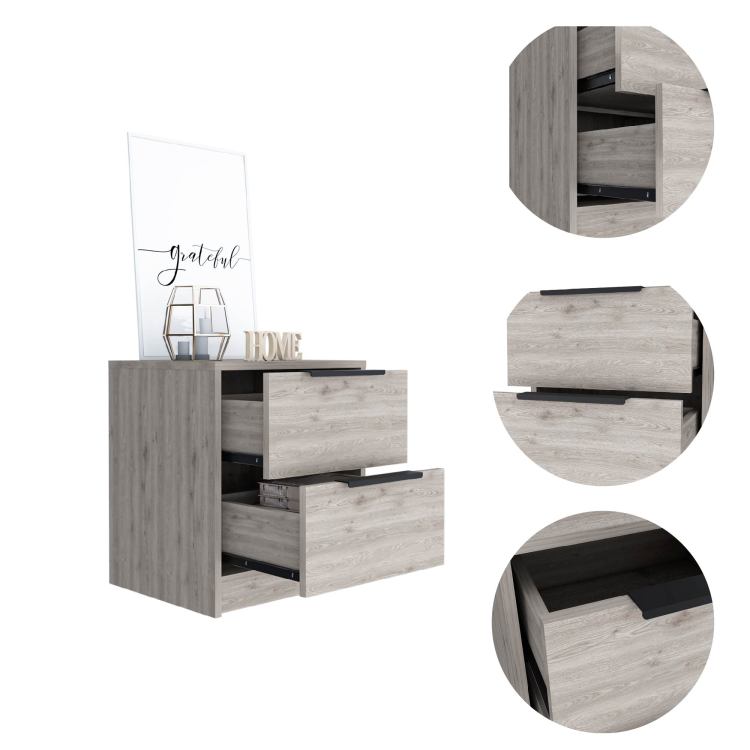 Kaia Nightstand , End Table, Side Table Two Drawers, Metal Handle Light Gray