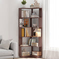 6 Tier Freestanding L Shaped Corner Bookshelf For Living Room, Bedroom, Wooden Bookcase With Anti Drop Panle And Anti Tipping Device, Display Shelf Open Storage Rack Organizer For Home Office Dark