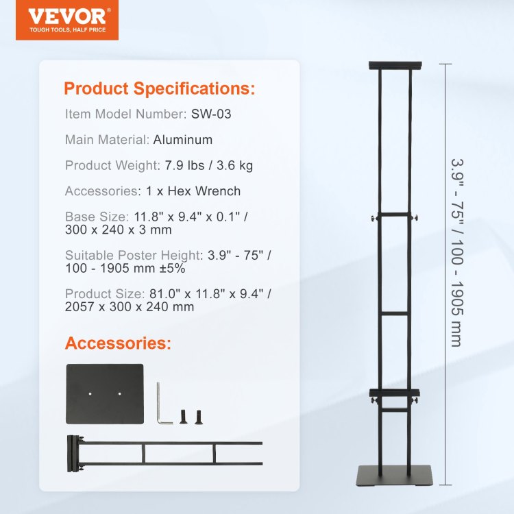 Poster Stand, Adjustable Height Up To 75", Double Sided Heavy Duty Pedestal Sign Holder, Floor Standing Sign Holder Banner Stand With Shock Absorbing Base For Display, For Board And Foam, Black