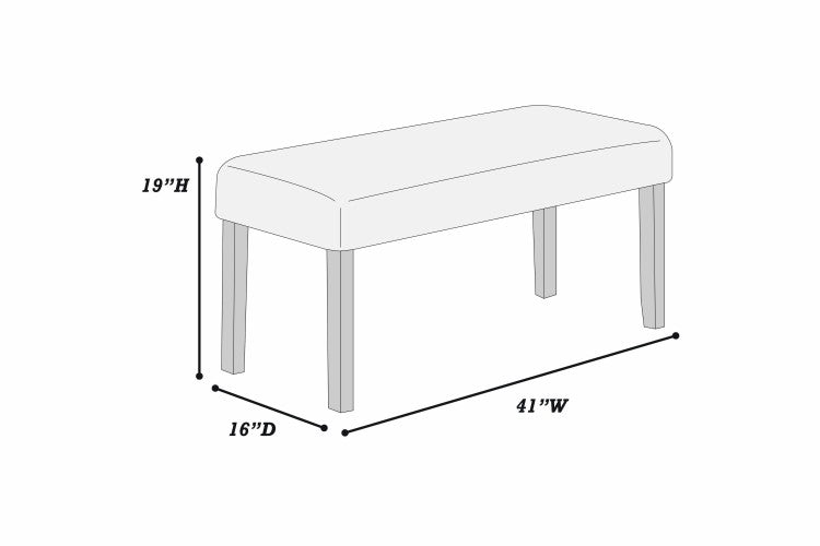 1Pc Dining Bench Only Upholstered Soft Fabric Seat Neutral Tone Bench Black Wooden Tapered Legs Dining Room