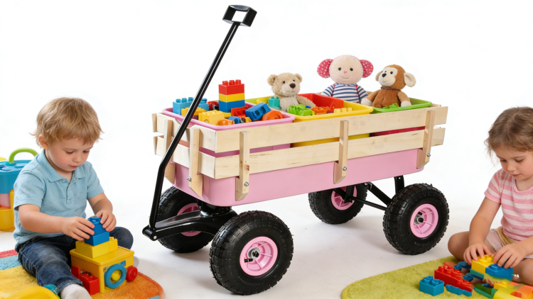 Outdoor Wagon All Terrain Pulling W Wood Railing Air Tires Garden Cart