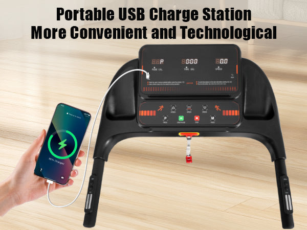 Treadmills For Home, 2.5Hp Quiet Folding Treadmill With Heart Rate Sensor, 300Lbs Weight Capacity, 7.5Mph, Incline Treadmill With Usb Charge Station For Android & Bluetooth Speaker, 6 Shock
