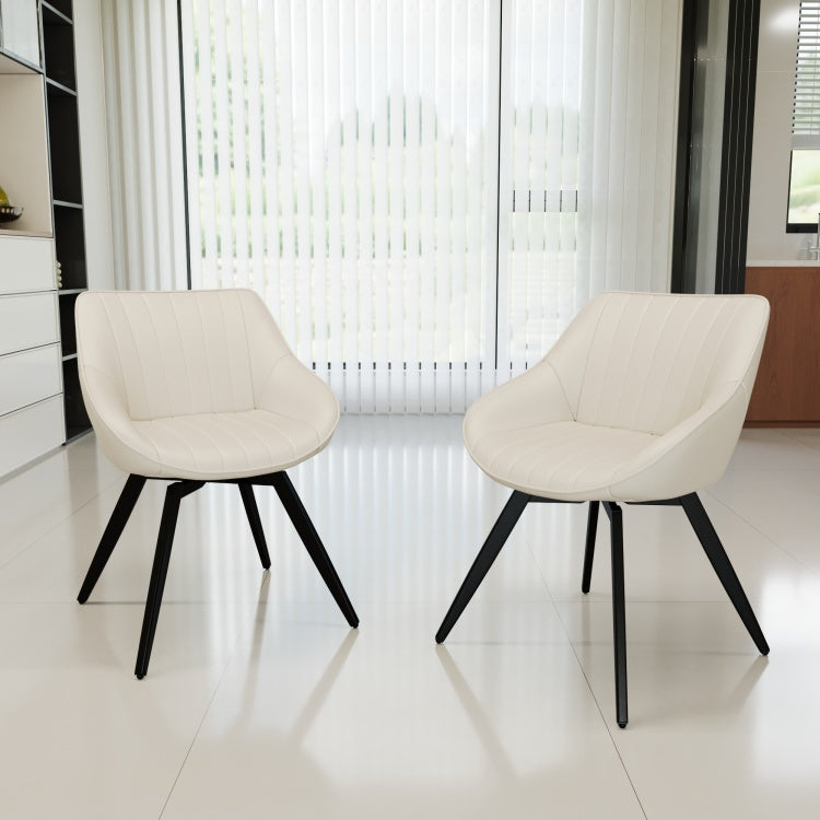 29.53 "Mdf Modern Round Coffee Table And 2 Pu Dining Chairs Set, Ring Striped Design & Storage Space Dining Table And Black Metal Leg Dining Chairs, Suitable For Kitchen And Home