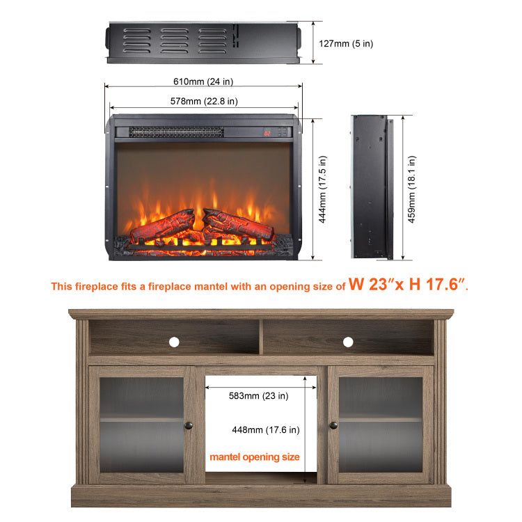23 Inch Electric Fireplace Insert, Ultra Thin Heater With Log Set & Realistic Flame, Remote Control With Timer, Overheating Protection