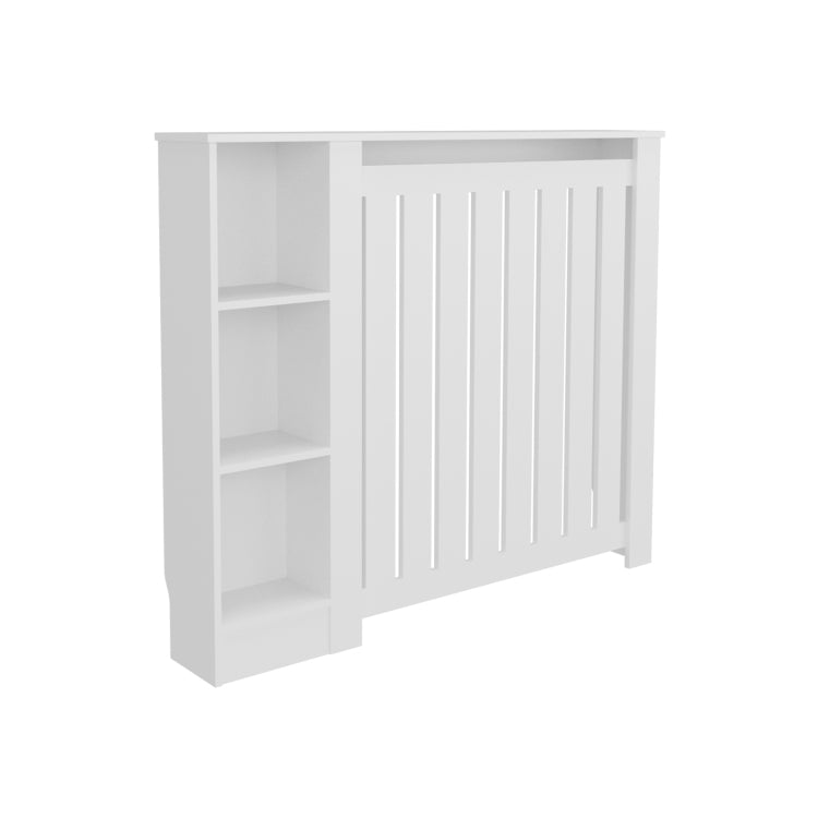 Radiator Cover Cabinet Joseph With Slatted Frame And 3 Shelves, Decorative Heater Cover, Modern Furniture Accent, White