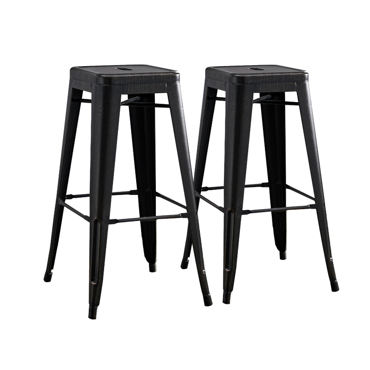 Backless Modern Light Weight Industrial Contemporary Rustic Vintage Costal Metal Bar Stools Without Back And 4 Leg Design Set Of 2 30" Seat, Distressed Black