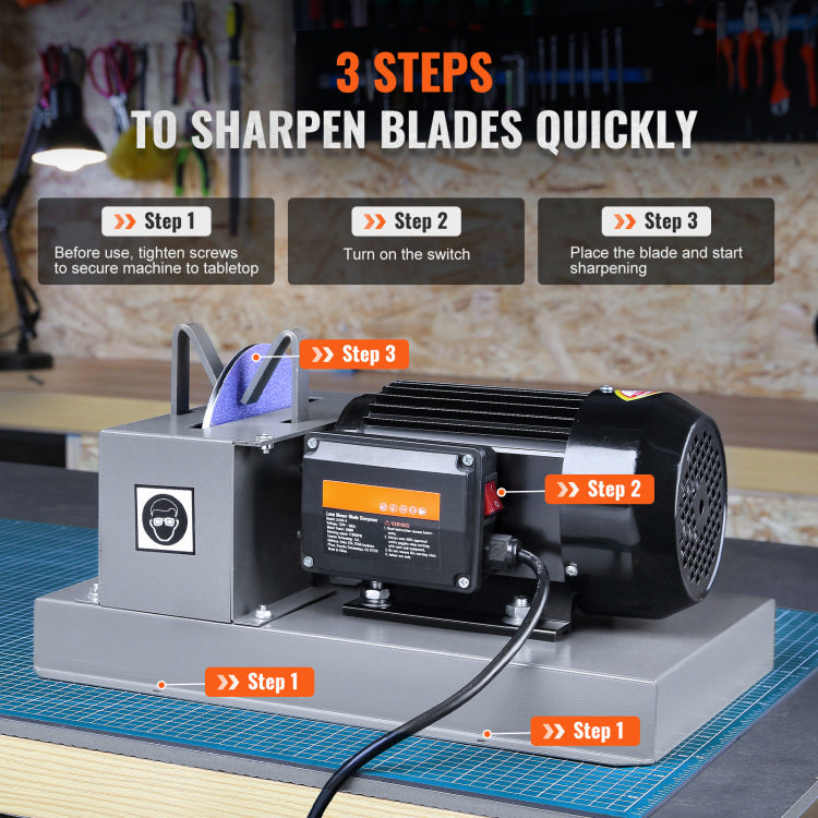 Lawn Mower Blade Sharpener, 2 3Hp 500W Lawnmower Blade Grinder With 7 Inch Ceramic Grinding Wheel, Powerful Bench Mower Sharpening Machine For High Low Lift Blades, Gator Blades, Flat Blades