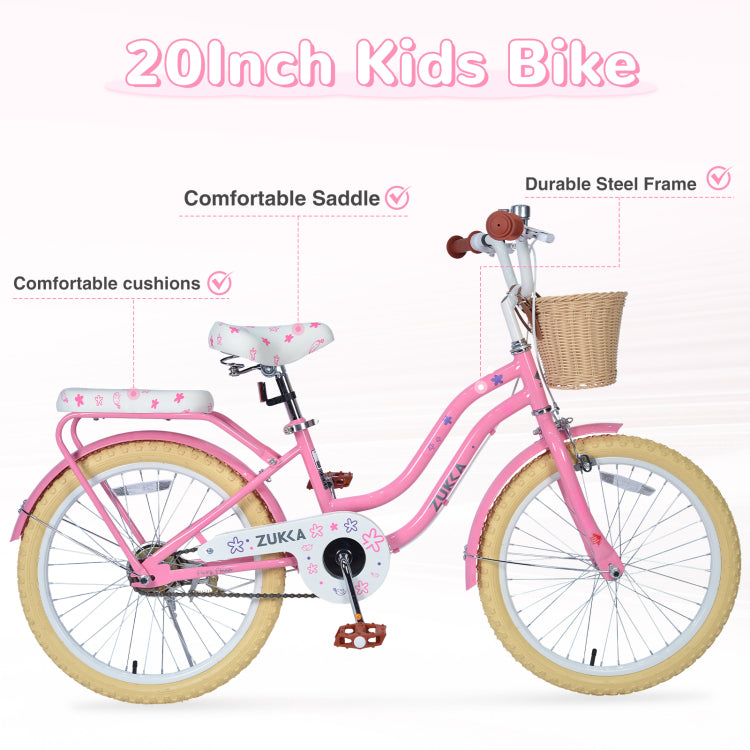 Multiple Colors,Girls Bike With Basket For 7 10 Years Old Kids,20 Inch Wheel ,No Training Wheels Included