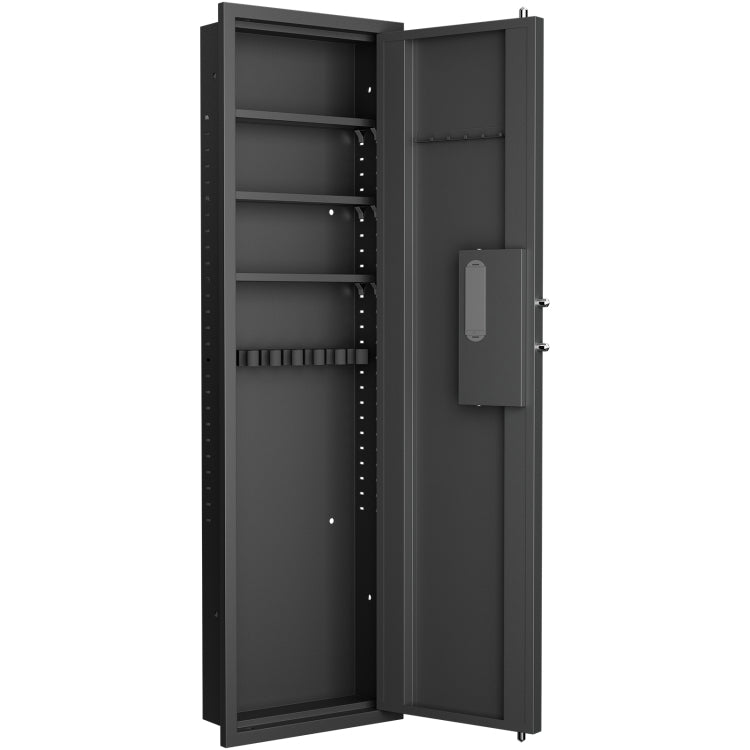 53" Passwod Touch Panel In Wall Safe,Hidden Wall Gun Safe For Rifles With Adjustable Shelves,Assembled Storage Multifunctional Wall Safe For Firearm And Valuables Black Digital