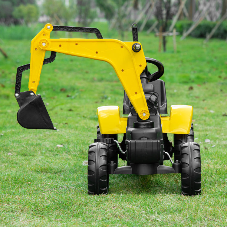 Aosom Kids Ride On Excavator, Pedal Digger, Construction Truck With Horn For Kids And Toddlers 3 , Yellow