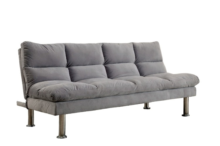Contemporary Style Futon Sofa Chrome Finish Legs Convert Into Bed With Extra Support Legs Primary Living Gray Finish