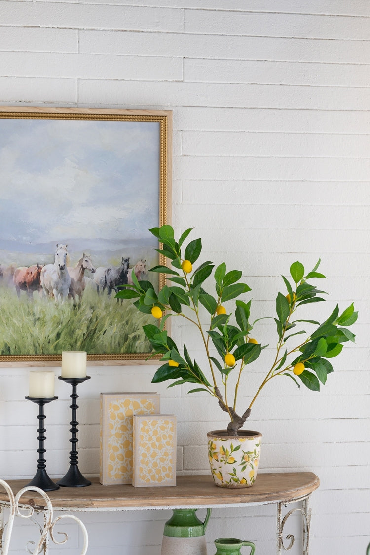12X12X31.5"H Artificial Peva Lemon Tree With Lifelike Greenery And Black Plastic Pot