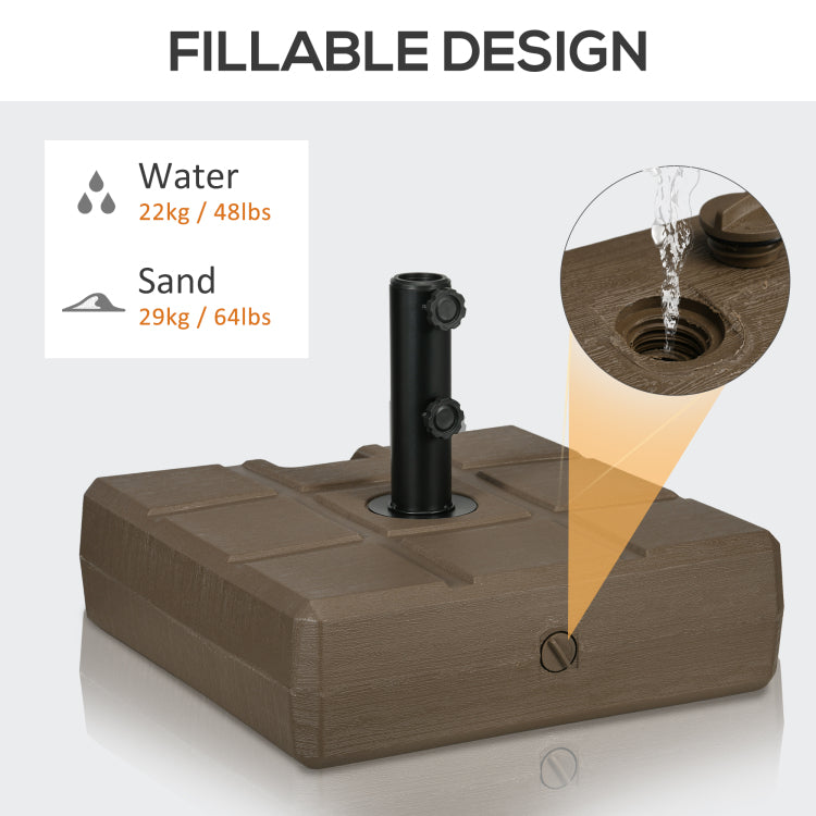 Outsunny 88 Lbs. Fillable Umbrella Base With Steel Umbrella Holder For 1.25", 1.5" Or 2" Umbrella Poles, Square & Reversible Heavy Duty Market Umbrella Stand, Brown