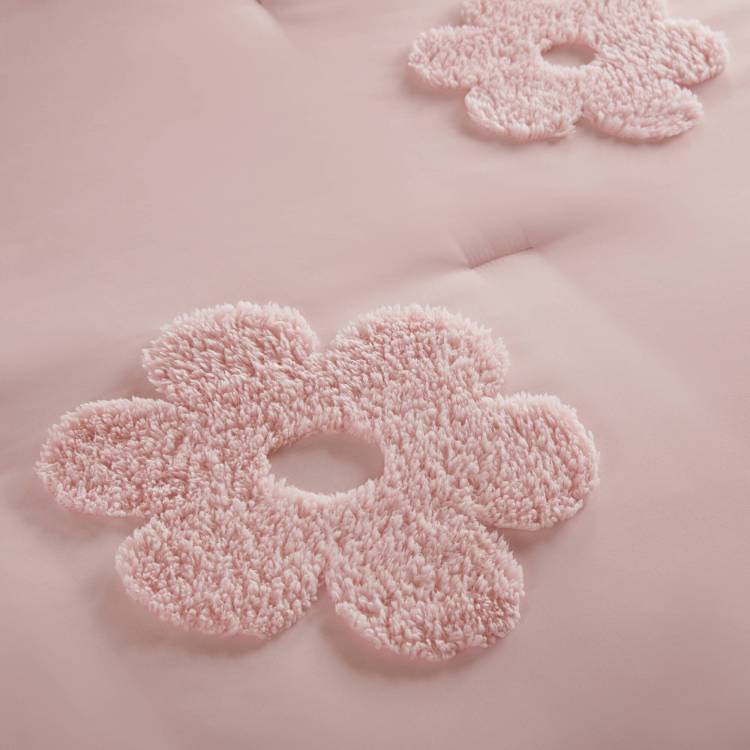 3 Piece Twin Floral Reversible Tufted Chenille Comforter Set With Flower Throw Pillow,Pink