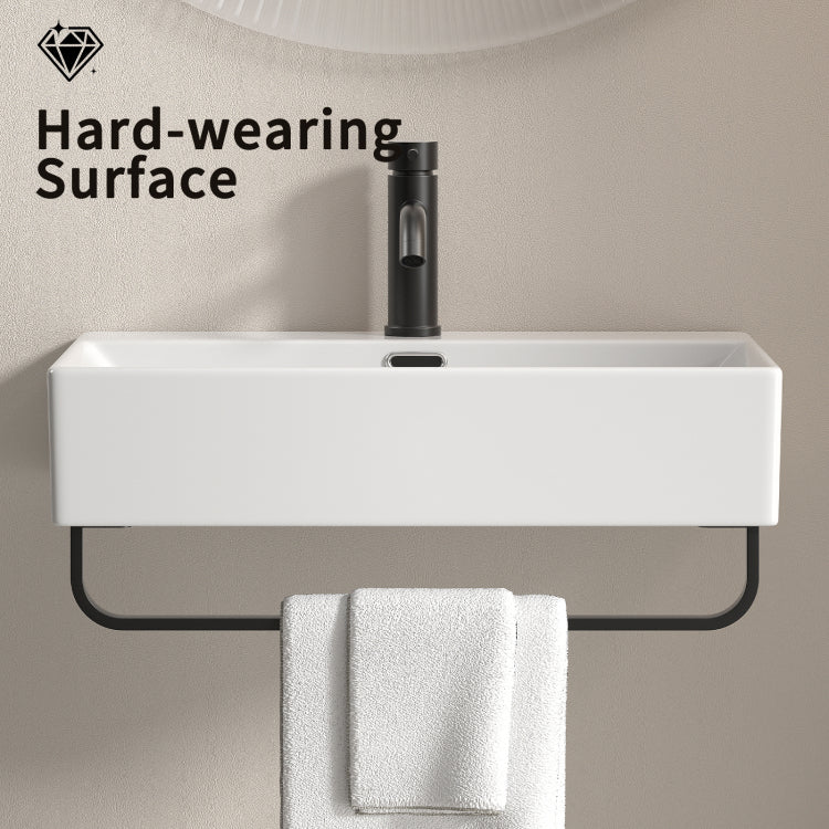 White Vessel Sink, Small Vessel Sink For Bathrooms With Towel Rack, Small Wall Mount Bathroom Sink With Faucet Hole