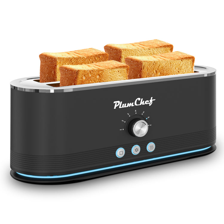 4 Slice Toaster, 7 Browning Settings, Defrost Reheat Functions, Full Body Stainless Steel Housing 1400W ,Anti Fingerprint & Anti Jam Black