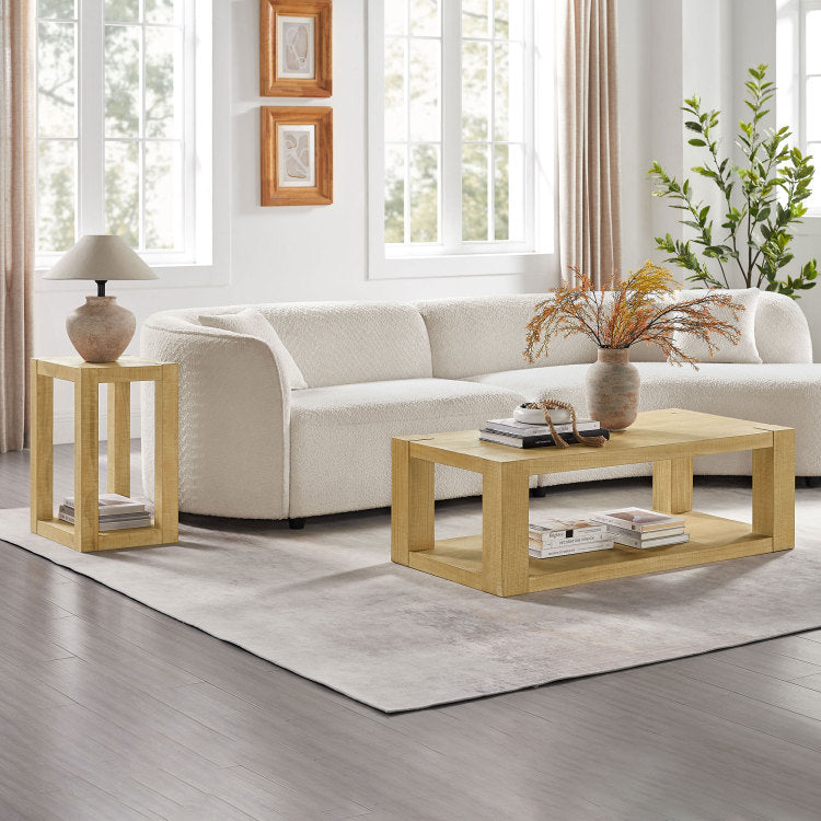 Modern Design 48 Inch Rectangular Coffee Table,2 Tier Mdf Rectangle Coffee Table For Living Room,Office,Natural Color