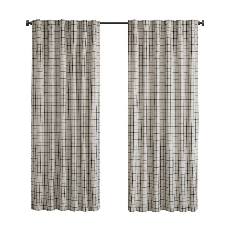 1Pc 50X84" Plaid Rod Pocket And Back Tab Curtain Panel With Fleece Lining