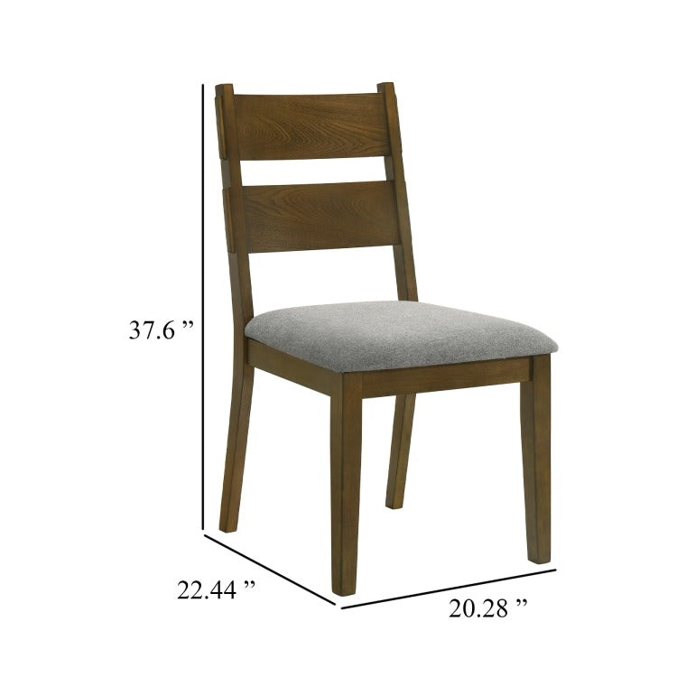 Lyoi Dining Chair Set Of 2, Gray Padded Fabric Seat, Brown Wood Legs
