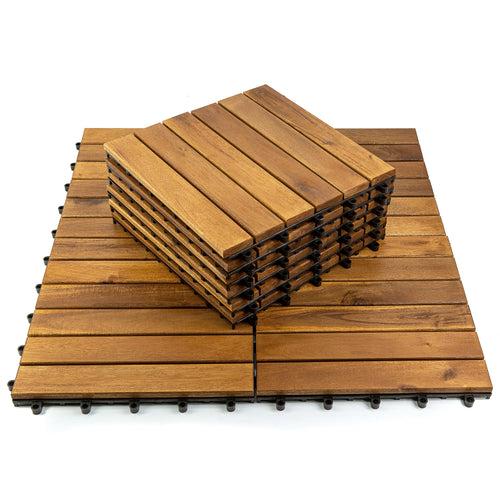 12 In. X 12 In. 6 Slats Acacia Wood Deck Tile