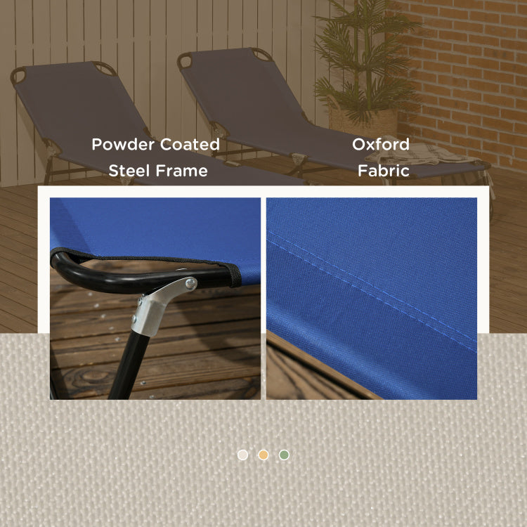 Outsunny 2 Piece Folding Chaise Lounge Pool Chairs, Outdoor Sun Tanning Chairs With 5 Level Reclining Back, Steel Frame For Beach, Yard, Patio, Blue