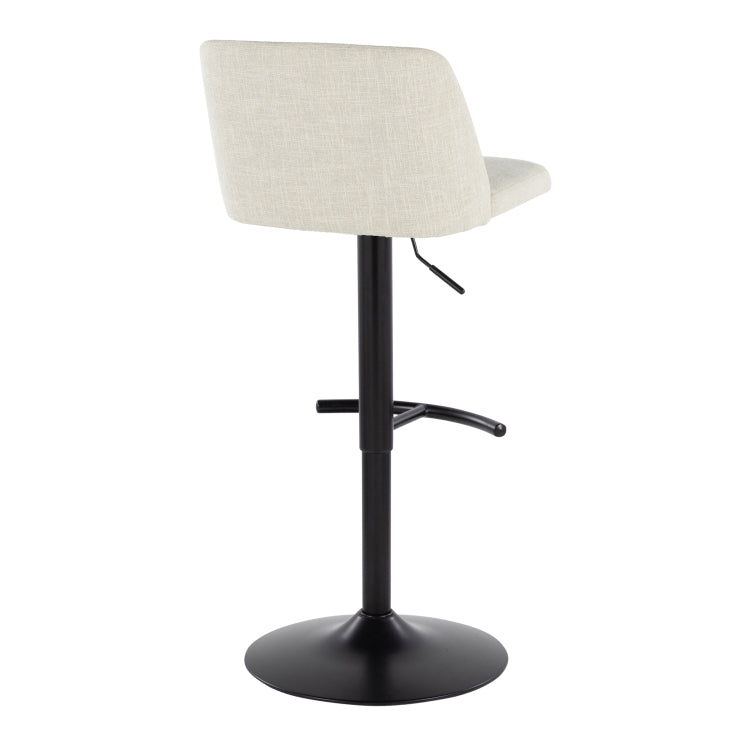 Contemporary Adjustable Barstool With Swivel In Cream Fabric And Black Metal With Rounded T Footrest Set Of 2