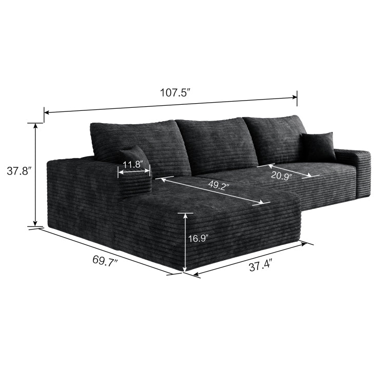 107" Cloud Sectional Couch With L Shape Chaise,Modern Modular Sofa With Deep Seat, Upholstered Couches For Living Room Bedroom,No Assembly Required Plush Corduroy Fabric