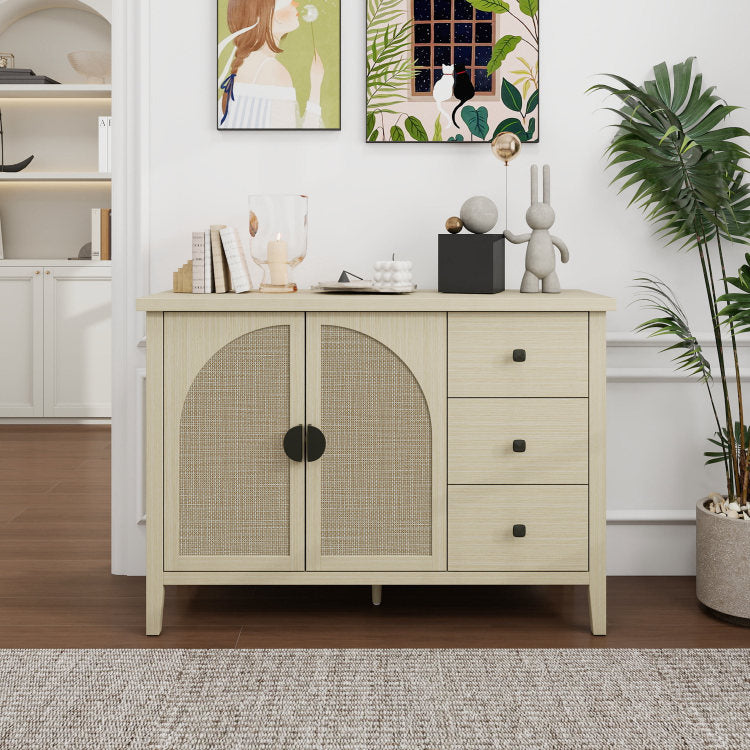 Rattan 2 Door 3 Drawer Cabinet, Suitable For Bedroom, Living Room, Study