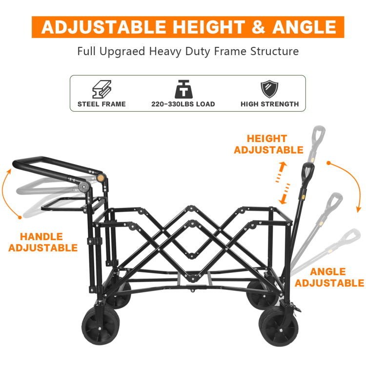 Collapsible Wagon 140L Wagons Carts Foldable With Removable Canopy, Folding Wagon Cart With Wheels For All Terrain With Brake, Foldable Wagon With Cooler Bag, For Camping Beach Shopping