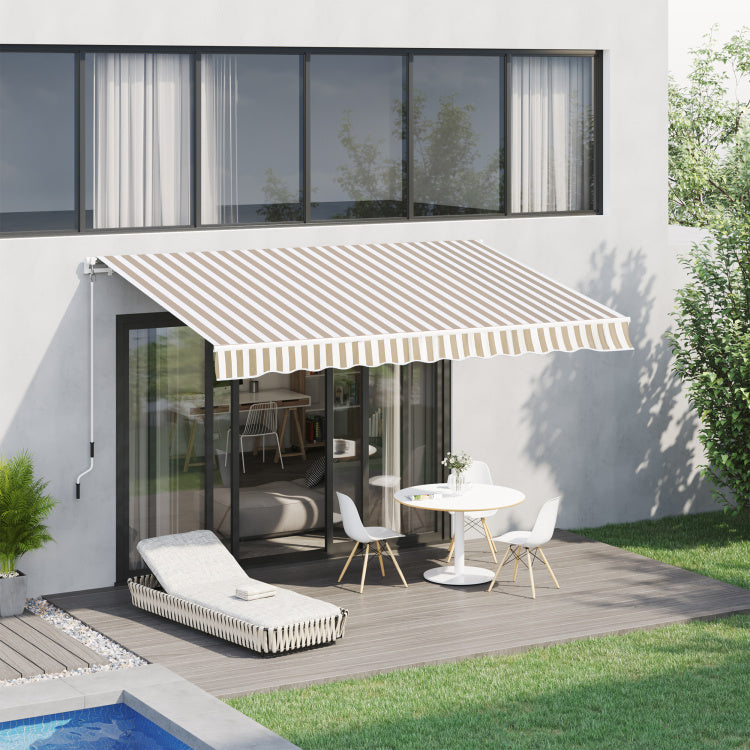 Outsunny 12' X 10' Retractable Awning Patio Awnings Sun Shade Shelter With Manual Crank Handle, 280G M Uv & Water Resistant Fabric And Aluminum Frame For Deck, Balcony, Yard, Beige And White