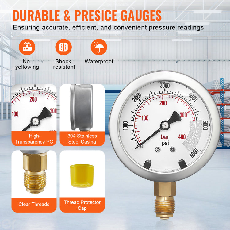 Hydraulic Pressure Test Kit, 10 100 250 400 600Bar, 5 Gauges 13 Couplings 14 Tee Connectors 5 Test Hoses, Excavator Hydraulic Test Gauge Set With Carrying Case For Excavator Tractors Machinery