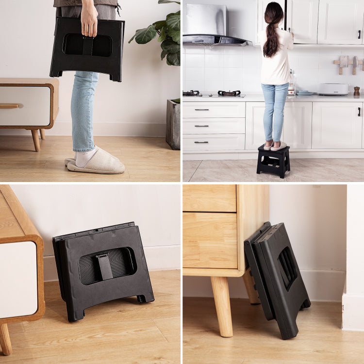 9In Folding Step Stool, Compact, Portable, Non Slip, 300 Lbs. Weight Capacity For Adults And Children. Secure Non Slip Top And Rubber Feet, Great For Home And Camping, Black Color